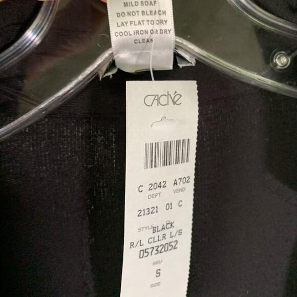 Cache Blouse Womens Size S Black Long Sleeve Collared Wrap Top V-Neck Ruched NWT - Picture 10 of 10